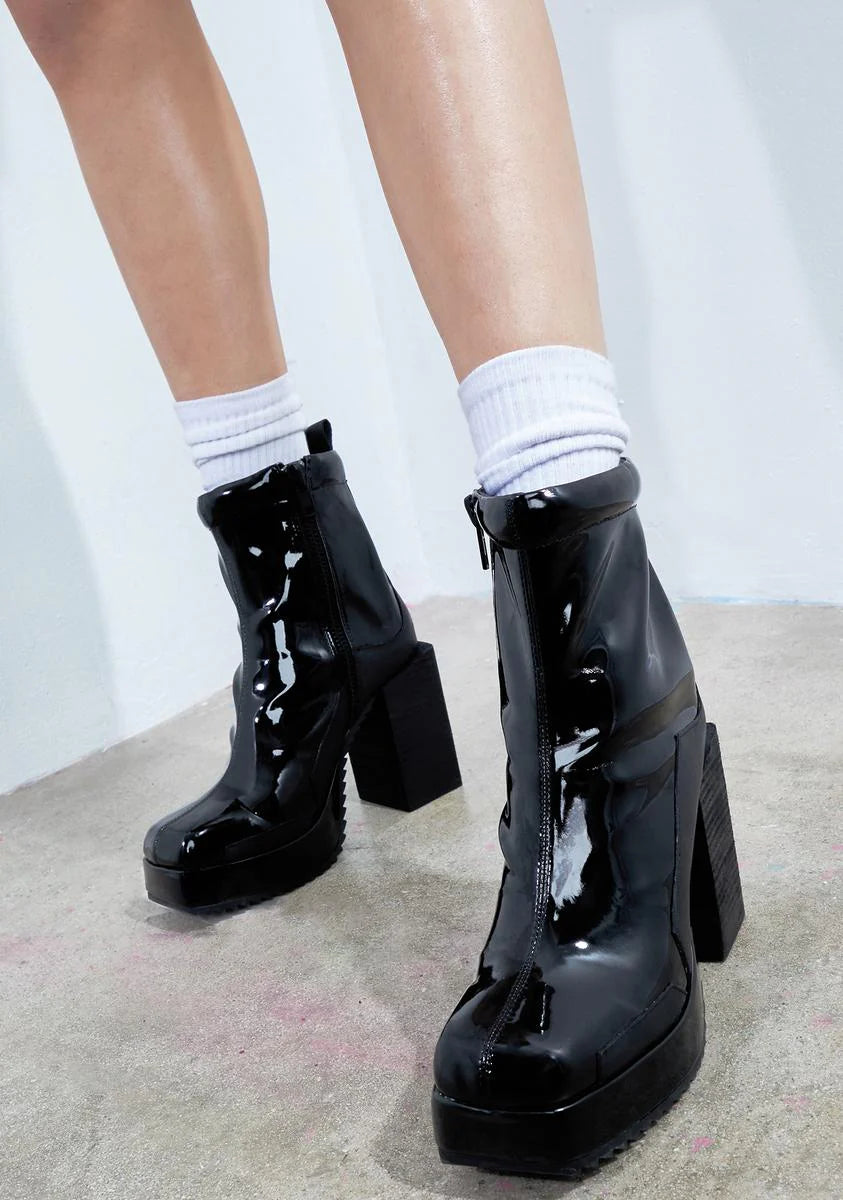Miss Bad Media Patent Ankle Boots