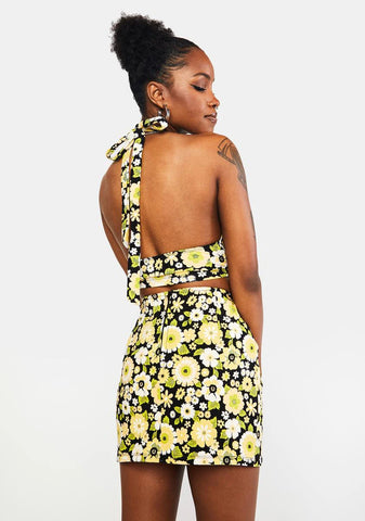 Retro Floral Ima Mini Skirt