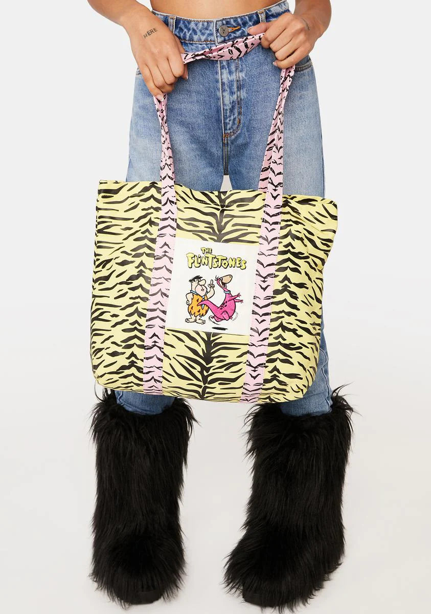 x The Flintstones Neon Yellow Tiger Tote Bag