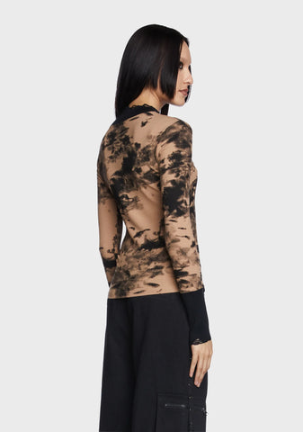 Micro Perspective Collect Waist Embroidered Shirt