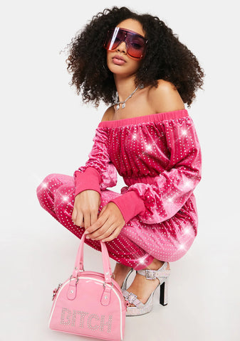 Such A Fan Rhinestone Velour Pants Set