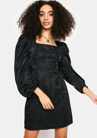 Black Brocade Mini Dress
