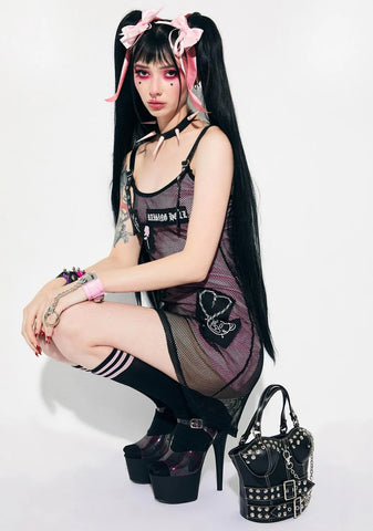 Double Dare Ya Mesh Patched Mini Dress