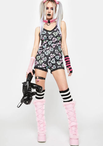 Creepy Candy Hearts Lace Romper