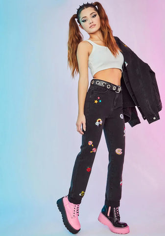 Halfway To Heaven Patched Mom Jeans