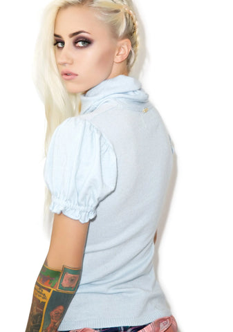 I Love London Edwardian Sleeve Turtleneck - Light Blue