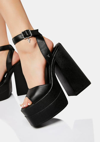 Monaco Black Leather Platform Heels