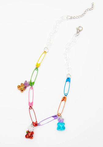 Teddy Friends Safety Pin Necklace