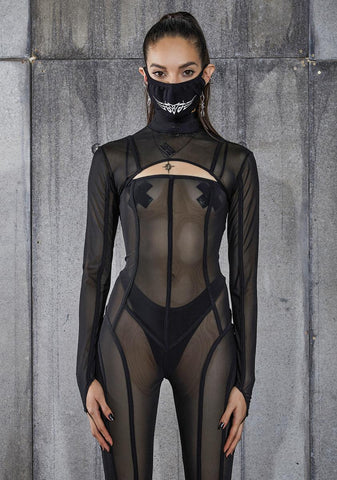 Snare Piping Detail Mesh Catsuit