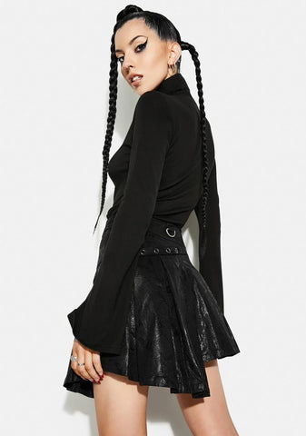 Asymmetrical Pleated Belt Skirt