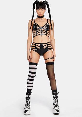 Dark Skeletoria Cut-Out Bustier Top