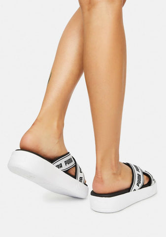 Black Suede Tape Platform Slide Sandals