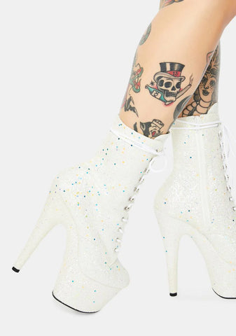White Multi Glitter Lace Up Heels