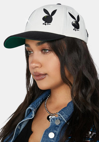 Playboy Rhinestone White 6 Panel Hat