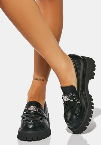 Silent Dusk Owl Pentagram Loafers