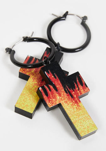 Burning Faith Cross Drop Earrings