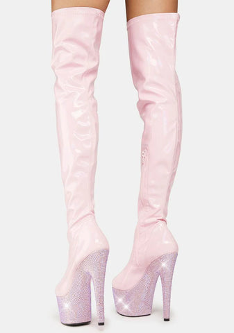Pink Bejeweled-3000-7 Thigh High Boots