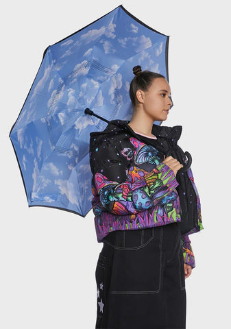 Clouds Unbelievabrella Reverse 48" Arc Closing Stick Umbrella