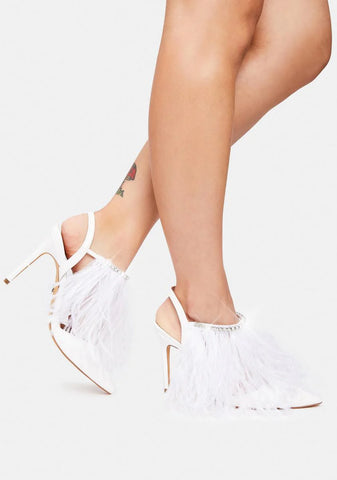 White Feather And Rhinestone Heels