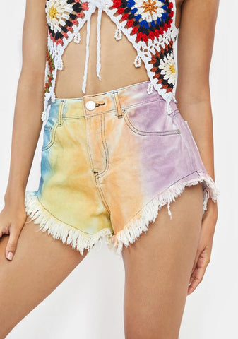 Multi Tie Dye Denim Shorts