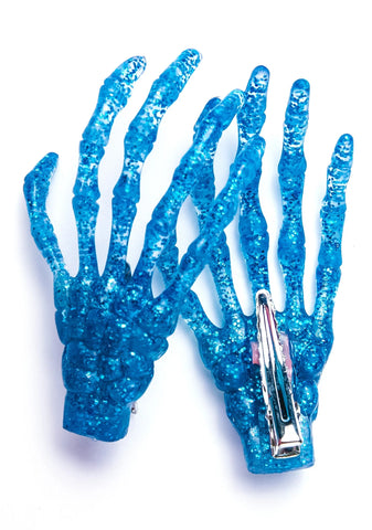 Skeleton Bone Hands Hair Slides - Pink