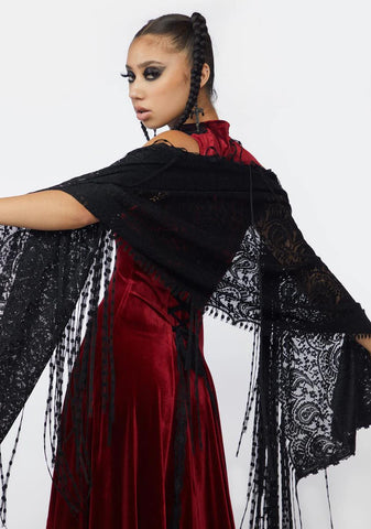 Lace Shawl With Tassel Fringe