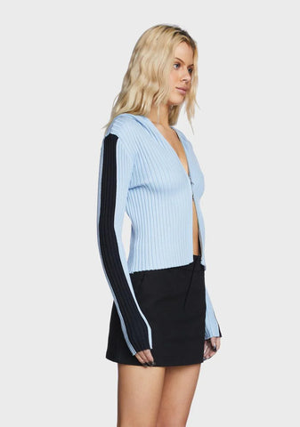 Knitted Double Zip Hooded Cardigan