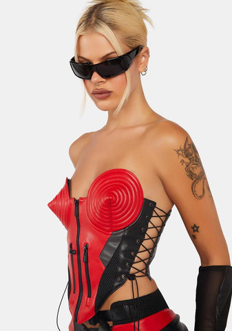 Red Moto Cone Corset Top
