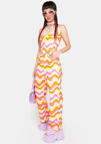 Wavy Print Cropped Straight Leg Trousers