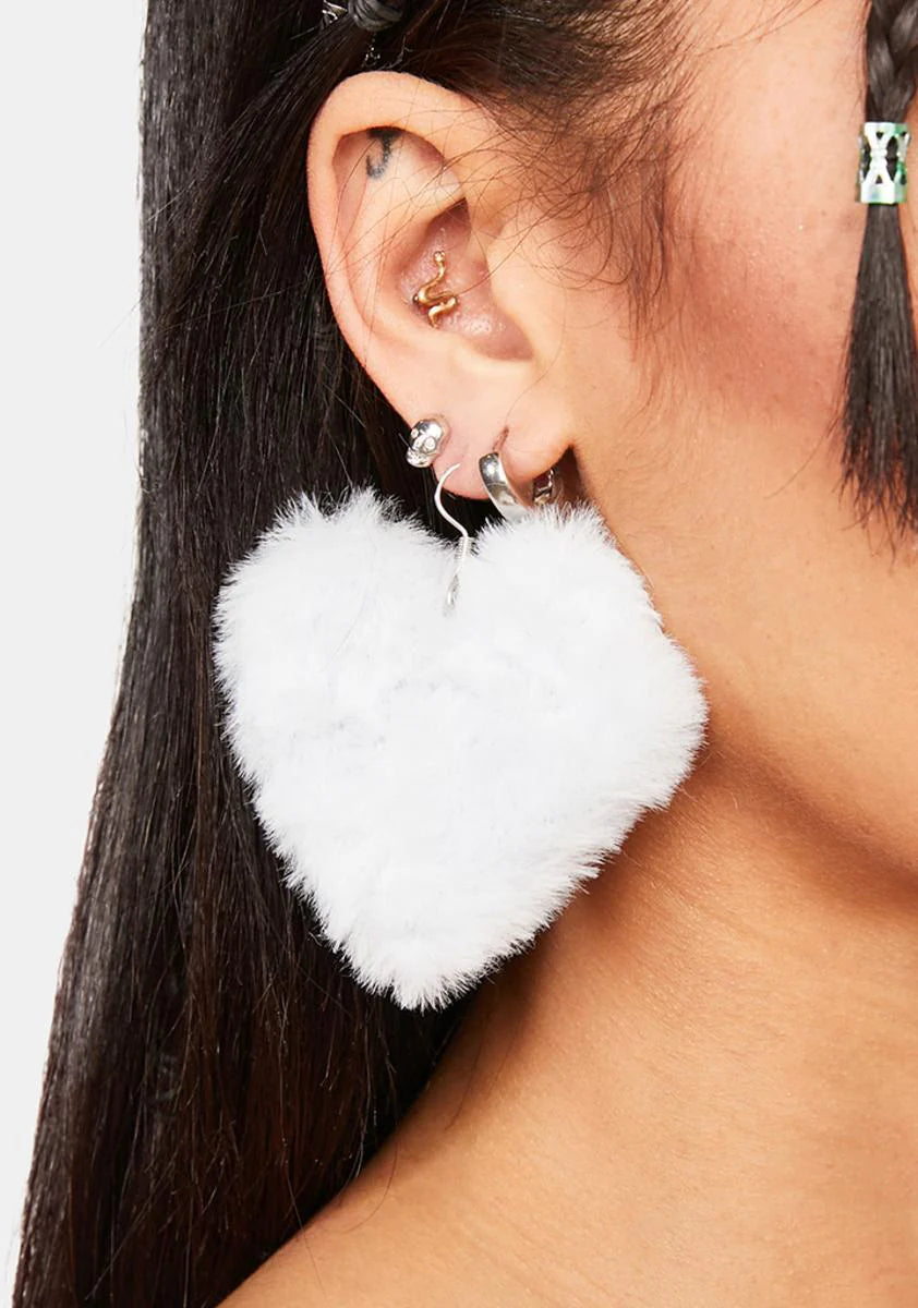 Seeking Love Faux Fur Heart Earrings