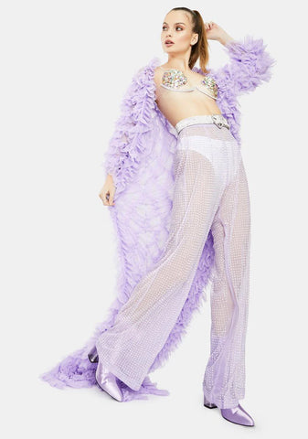 Lilac Rhinestone Mesh Wide Leg Pants