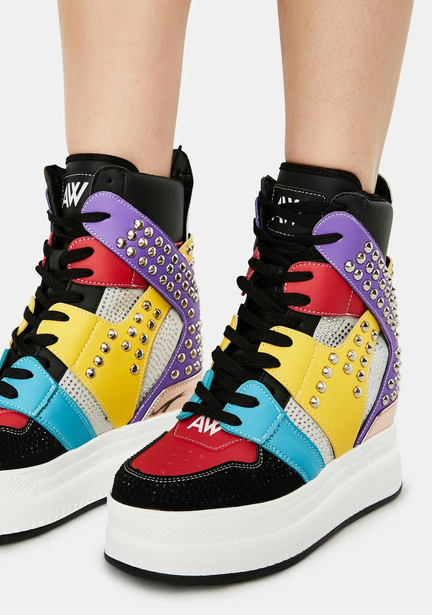 Rainbow Quince Studded Wedge Sneakers