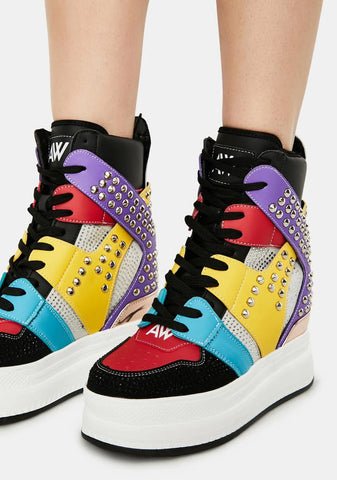 Rainbow Quince Studded Wedge Sneakers