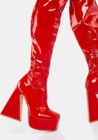 Red Ginsburg Thigh-High Platform Boots