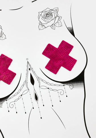 DK X Neva Nude Hot Pink Holo Cross Pasties