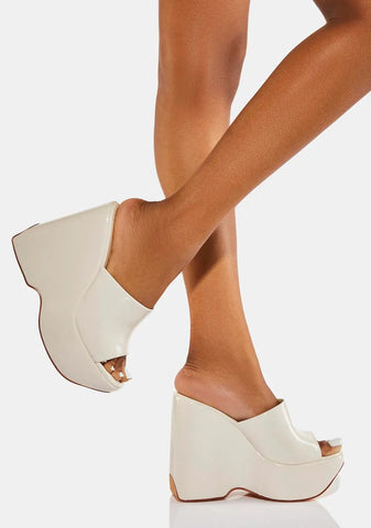 White Rolo Wedge Heels