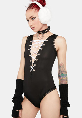 Can't Hear You Lace Up Bodysuit