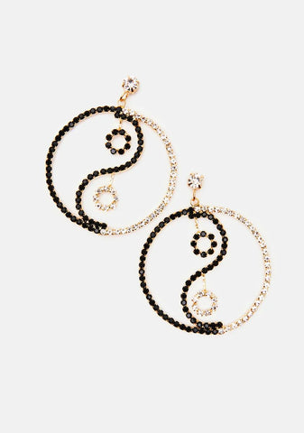 Rhinestone Yin Yang Drop Earrings