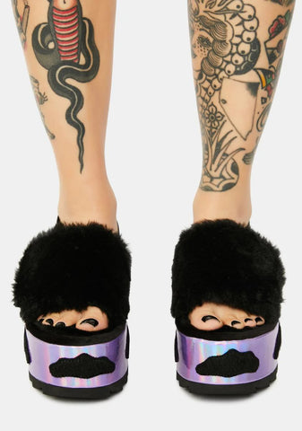 Qozii Night Sky Faux Fur Platform Slides