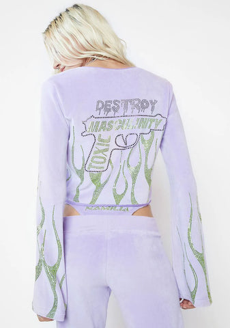 Lilac Destroy Toxic Masculinity Velour Flame Cardigan