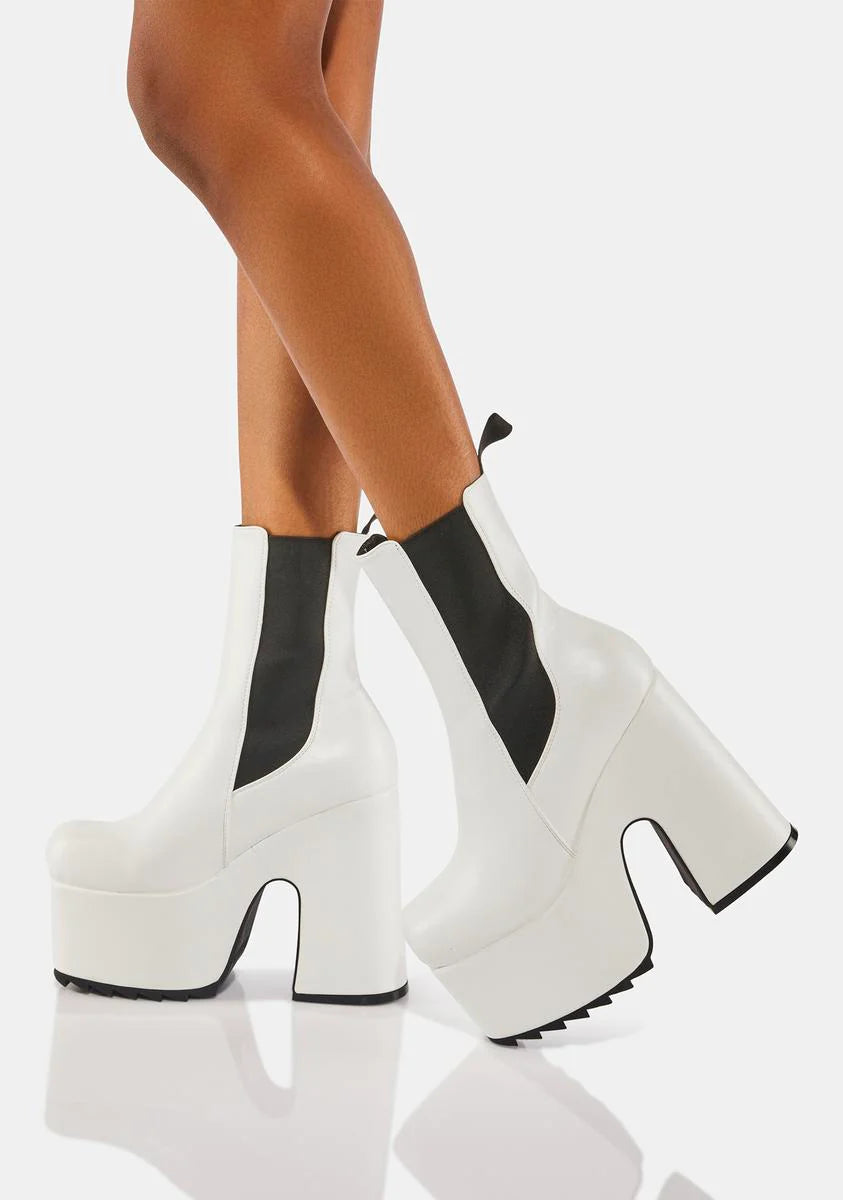 White Bad Will Platform Ankle Boots
