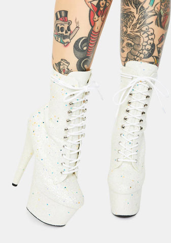 White Multi Glitter Lace Up Heels