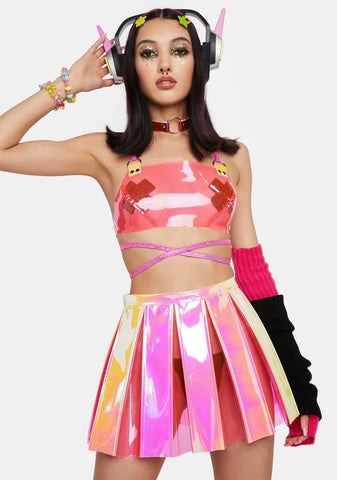 Pink Lemonade Pleated Vinyl Skirt