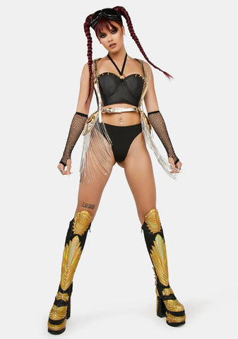 Lavish Spiked Faux Leather Halter Bustier