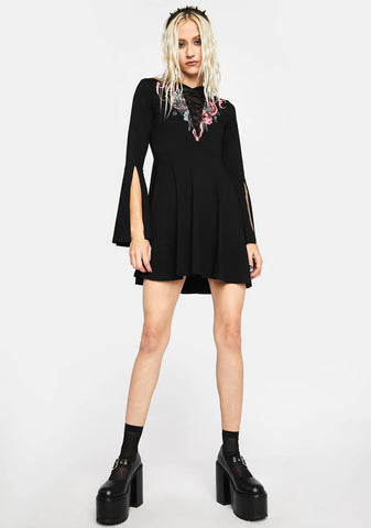 Mystery Story Deep V Print Gothic Dress