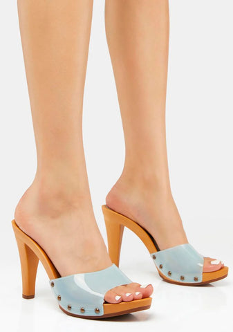 Paxe Baby Blue Vinyl Heels