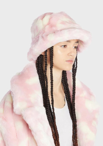 Pink Dick Dollar Monogram Faux Fur Bucket Hat