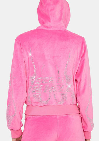 Pink Flame Velour Track Jacket