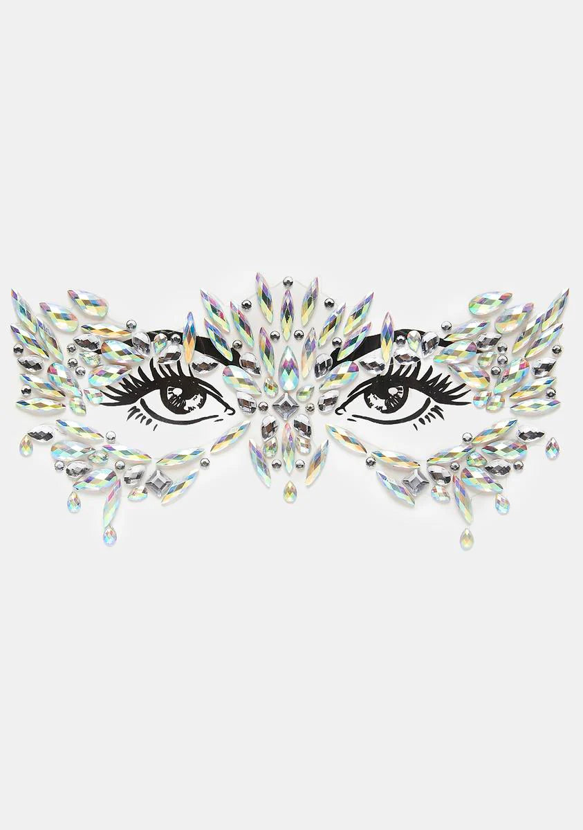 Chickadee Masquerade Clear Iridescent Crystal Jewel Face Sticker