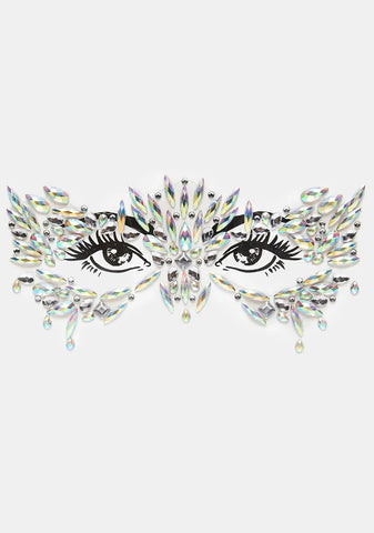 Chickadee Masquerade Clear Iridescent Crystal Jewel Face Sticker